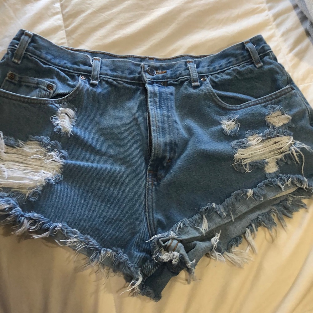 High waisted jeans medium wash custom distress